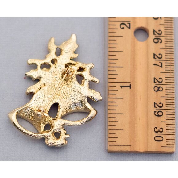 Vintage Mistletoe Bells Intricate Christmas Stylish Holiday Brooch - C1 - Picture 2 of 2